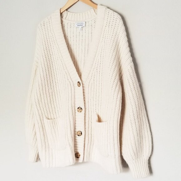 & Other Stories Oversized Rib Knit Cardigan S Alpaca Wool Blend Cream Chunky - Picture 7 of 16